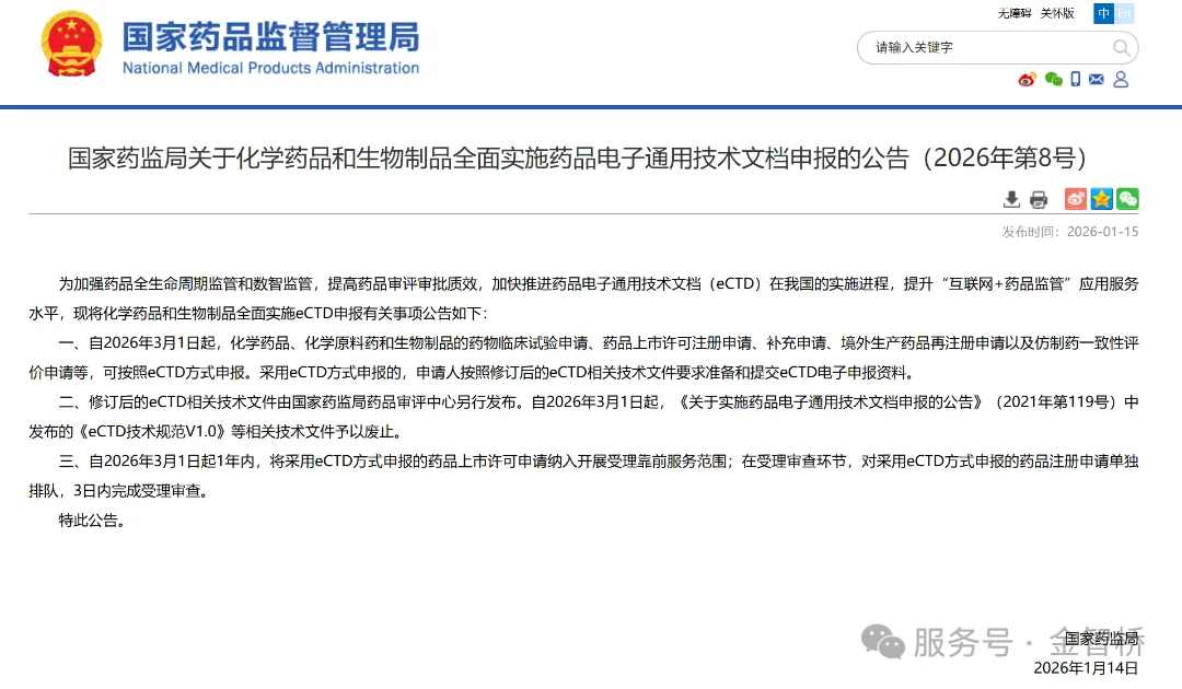 中国 eCTD 最新动态：化学药品和生物制品全面实施 eCTD 申报